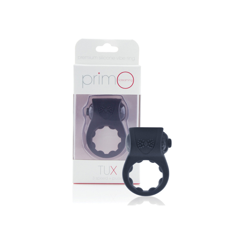 Černý silikonový vibrační kroužek na penis - Primo Line Tux