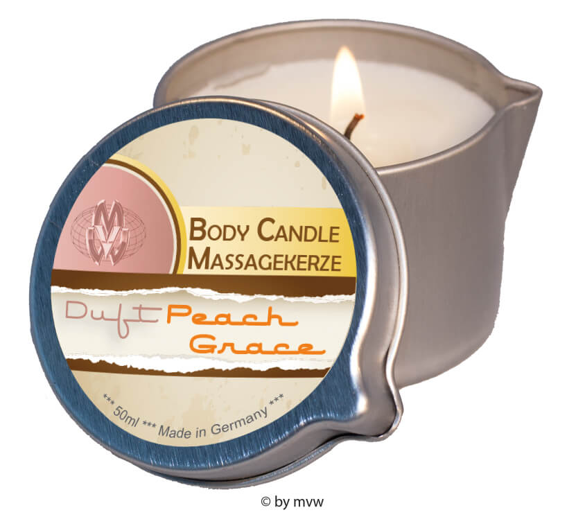 Masážní svíčka s erotickým olejovým voskem - 50ml - Peach grace